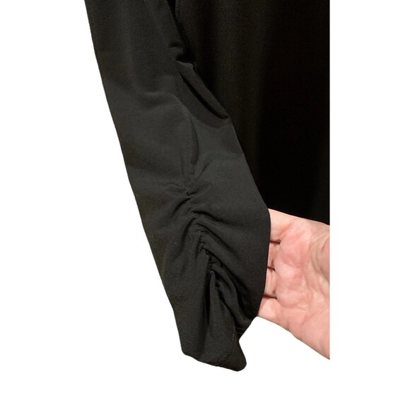 Susan Graver Liquid Knit Black Top Shirt Rouched Sleeves Capsule Wardrobe Small - Picture 4 of 12